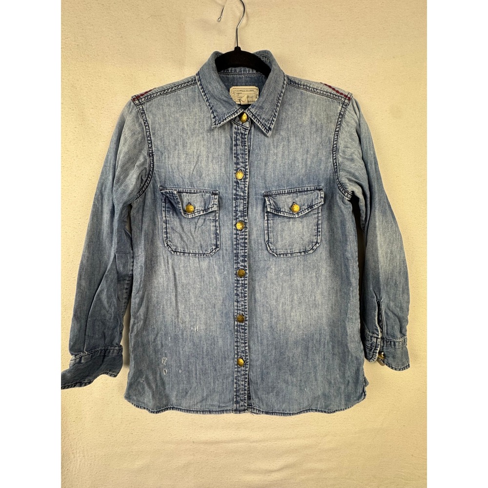 Current Elliott Denim‎ Shirt Womens Blue Lt Wash Button Down Western Distressed
